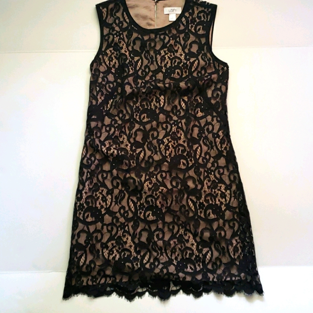 LOFT Ann Taylor Black Lace Sleeveless Dress Size 2